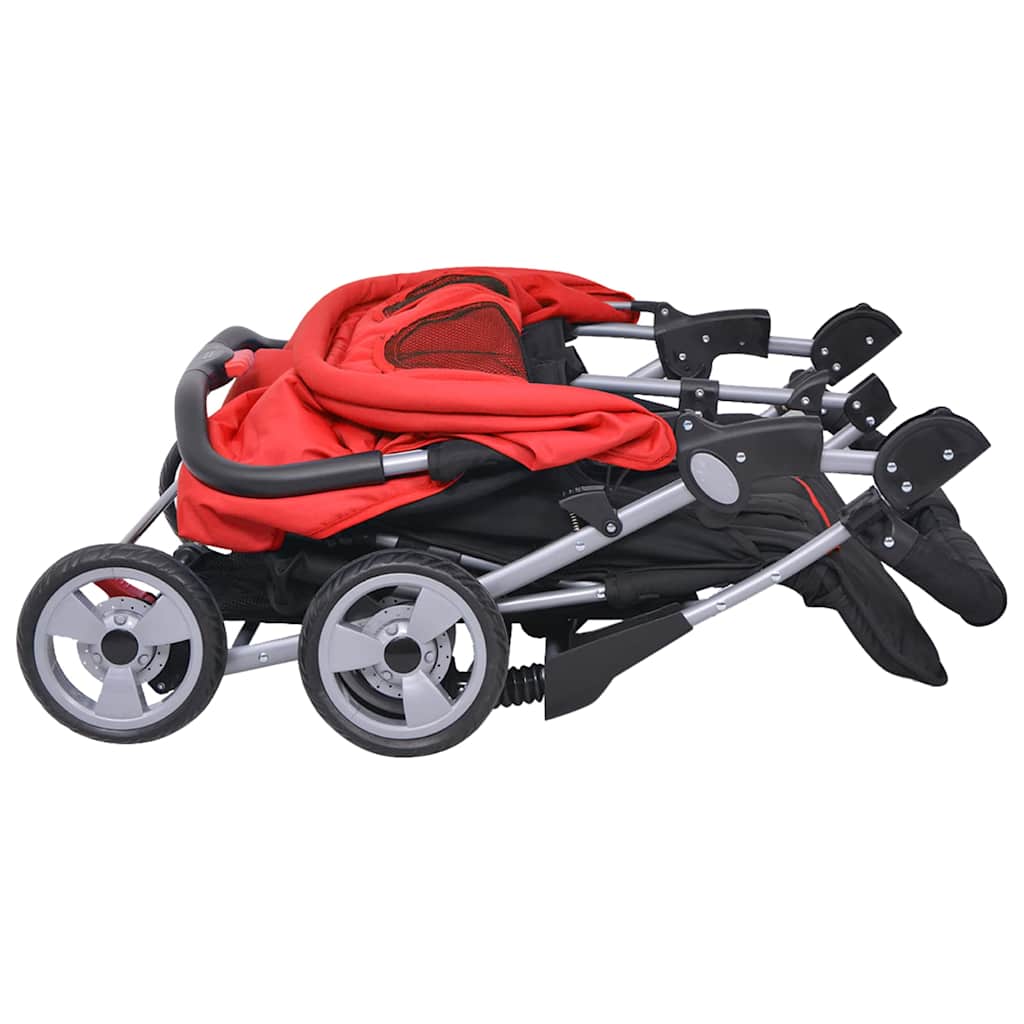 vidaXL Tweelingwagen staal rood en zwart - Image 7