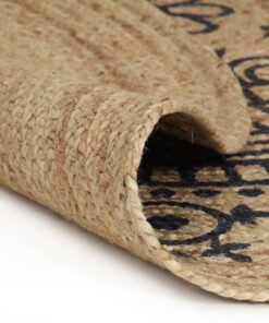 vidaXL Vloerkleed handgemaakt met donkerblauwe print 120 cm jute