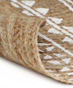 vidaXL Vloerkleed handgemaakt met witte print 150 cm jute