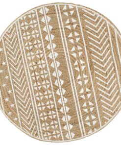 vidaXL Vloerkleed handgemaakt met witte print 150 cm jute