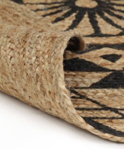 vidaXL Vloerkleed handgemaakt met zwarte print 120 cm jute