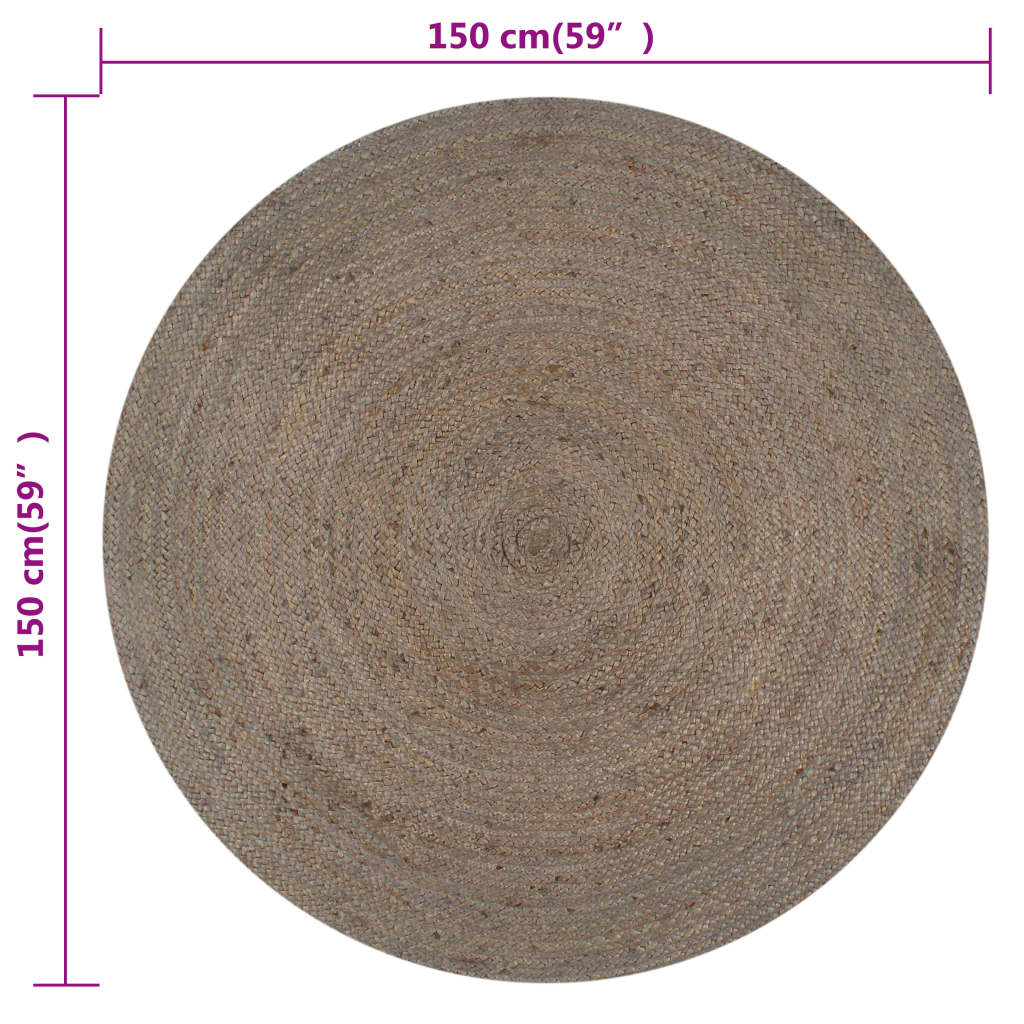 vidaXL Vloerkleed handgemaakt rond 150 cm jute grijs - Image 6