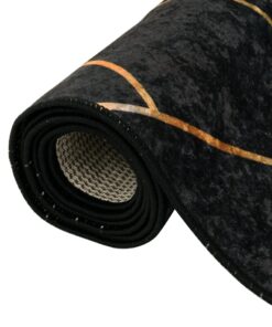 vidaXL Vloerkleed wasbaar anti-slip 120x180 cm zwart en goudkleurig