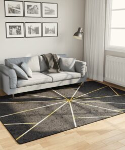 vidaXL Vloerkleed wasbaar anti-slip 160x230 cm zwart en goudkleurig