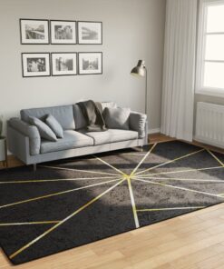 vidaXL Vloerkleed wasbaar anti-slip 190x300 cm zwart en goudkleurig
