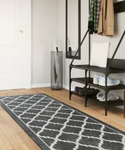 vidaXL Vloerkleed wasbaar anti-slip 80x300 cm zwart en wit