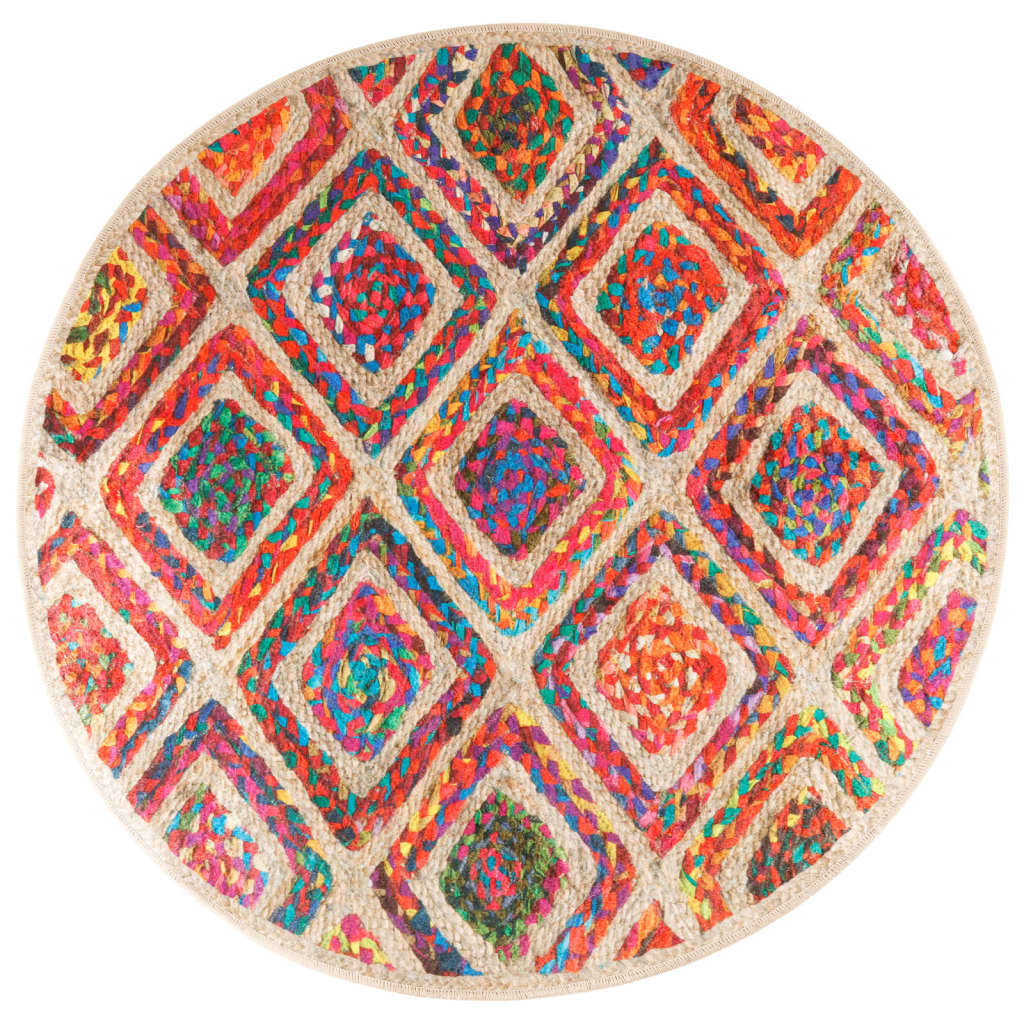 vidaXL Vloerkleed wasbaar anti-slip Ø 120 cm meerkleurig