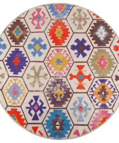 vidaXL Vloerkleed wasbaar anti-slip Ø 120 cm meerkleurig