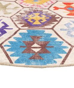 vidaXL Vloerkleed wasbaar anti-slip Ø 120 cm meerkleurig