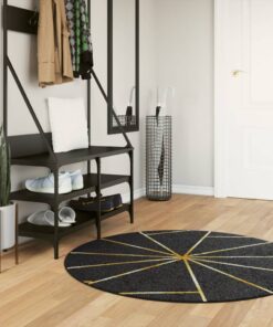 vidaXL Vloerkleed wasbaar anti-slip Ø 120 cm zwart en goudkleurig
