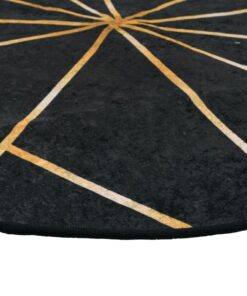 vidaXL Vloerkleed wasbaar anti-slip Ø 120 cm zwart en goudkleurig