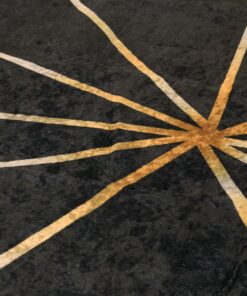 vidaXL Vloerkleed wasbaar anti-slip Ø 120 cm zwart en goudkleurig