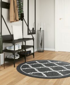 vidaXL Vloerkleed wasbaar anti-slip Ø 120 cm zwart en wit