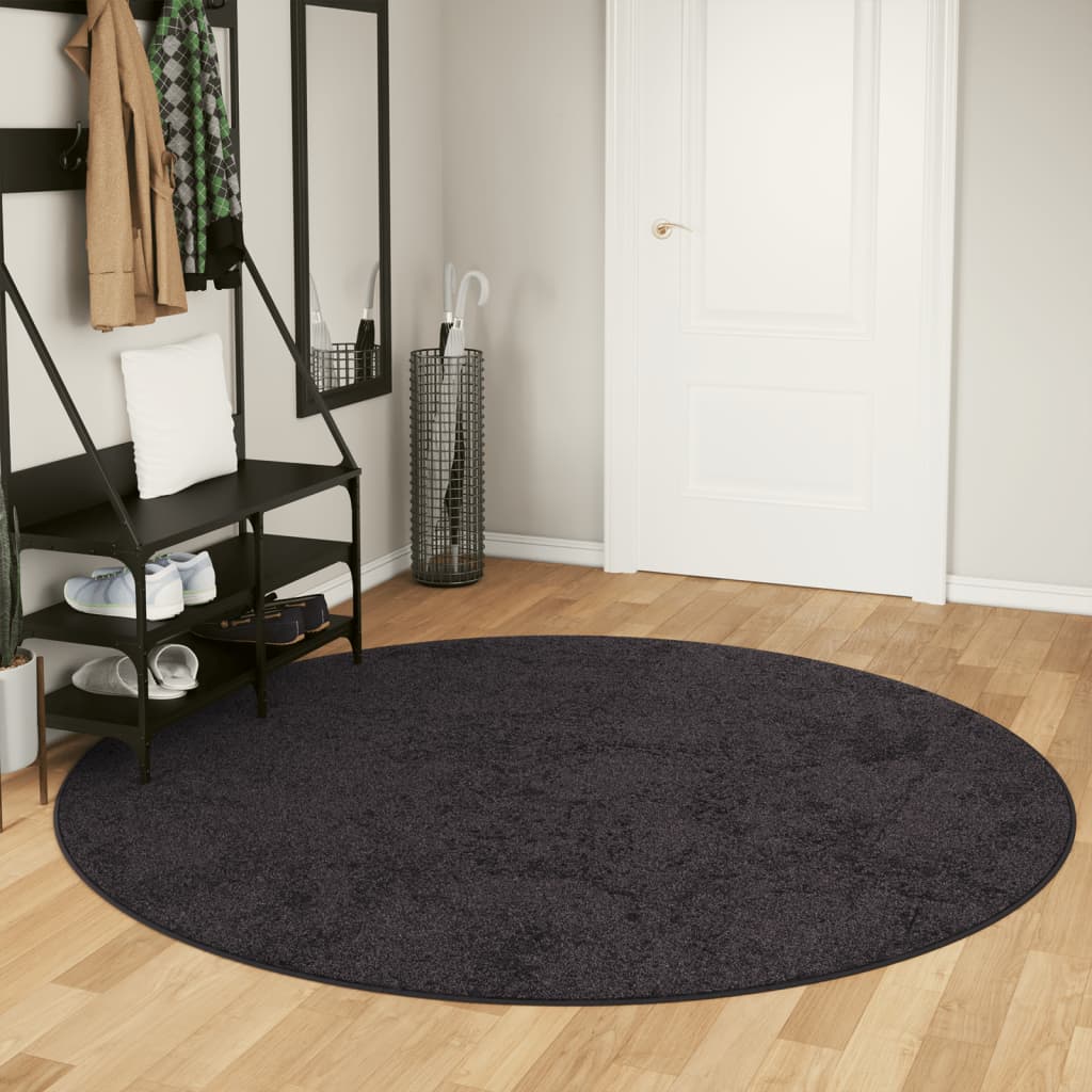 vidaXL Vloerkleed wasbaar anti-slip Ø 200 cm antracietkleurig