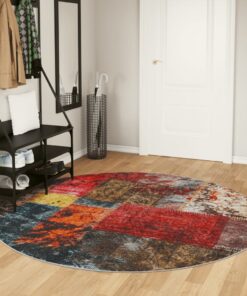 vidaXL Vloerkleed wasbaar anti-slip Ø 200 cm meerkleurig