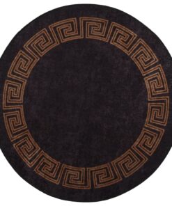 vidaXL Vloerkleed wasbaar anti-slip Ø 200 cm zwart en goudkleurig