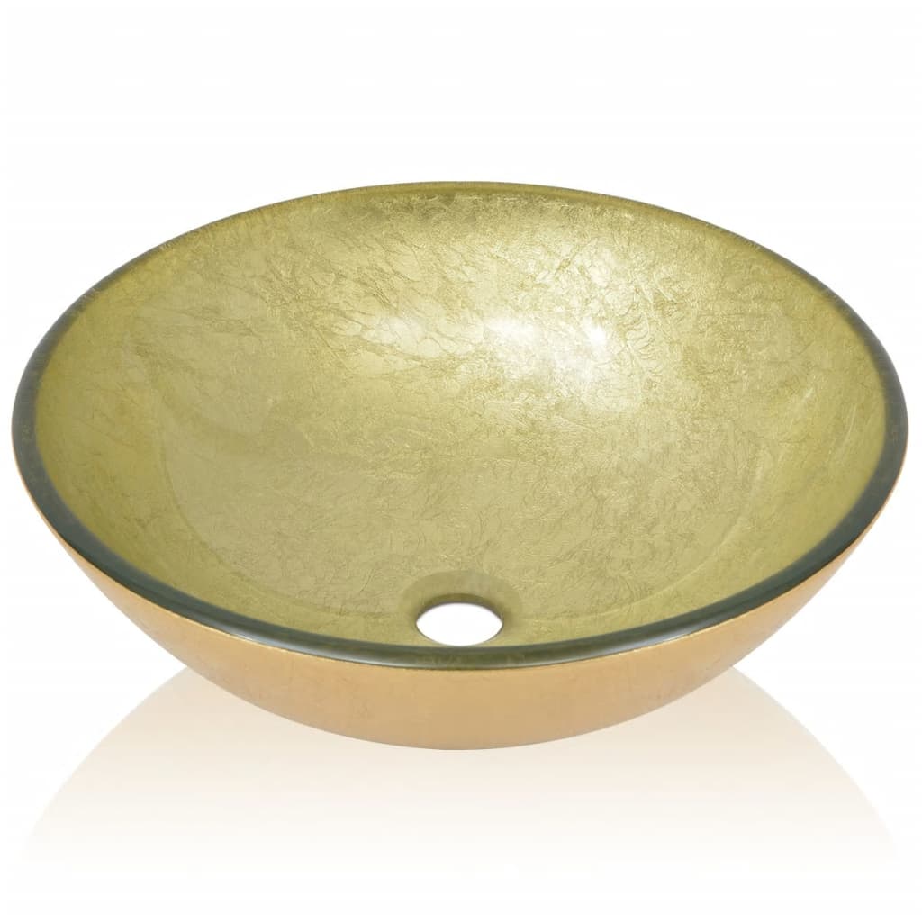 vidaXL Wasbak gehard glas 42 cm goud - Image 3