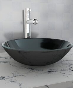 vidaXL Wasbak gehard glas 42 cm zwart