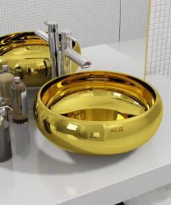 vidaXL Wastafel 40x15 cm keramiek goudkleurig