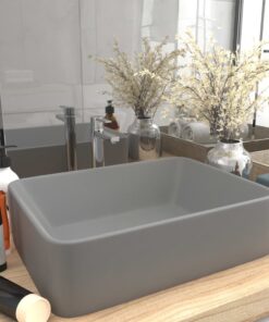 vidaXL Wastafel 41x30x12 cm keramiek mat lichtgrijs