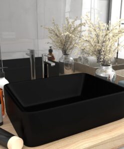 vidaXL Wastafel 41x30x12 cm keramiek matzwart