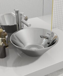 vidaXL Wastafel 42x14 cm keramiek zilverkleurig