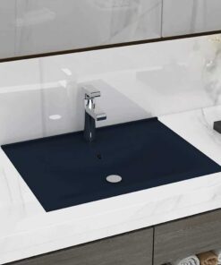 vidaXL Wastafel met kraangat 60x46 cm keramiek mat donkerblauw