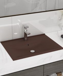 vidaXL Wastafel met kraangat 60x46 cm keramiek mat donkerbruin