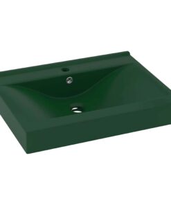 vidaXL Wastafel met kraangat 60x46 cm keramiek mat donkergroen