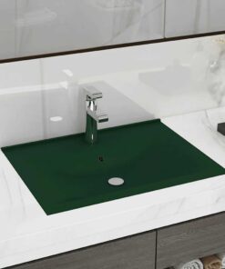 vidaXL Wastafel met kraangat 60x46 cm keramiek mat donkergroen