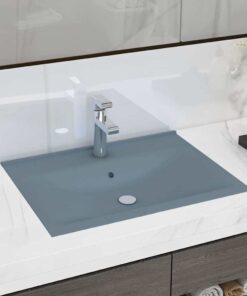 vidaXL Wastafel met kraangat 60x46 cm keramiek mat lichtblauw