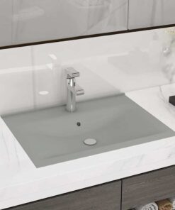 vidaXL Wastafel met kraangat 60x46 cm keramiek mat lichtgrijs