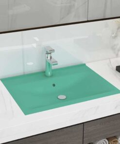 vidaXL Wastafel met kraangat 60x46 cm keramiek mat lichtgroen