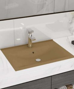 vidaXL Wastafel met kraangat 60x46 cm keramiek matcrème