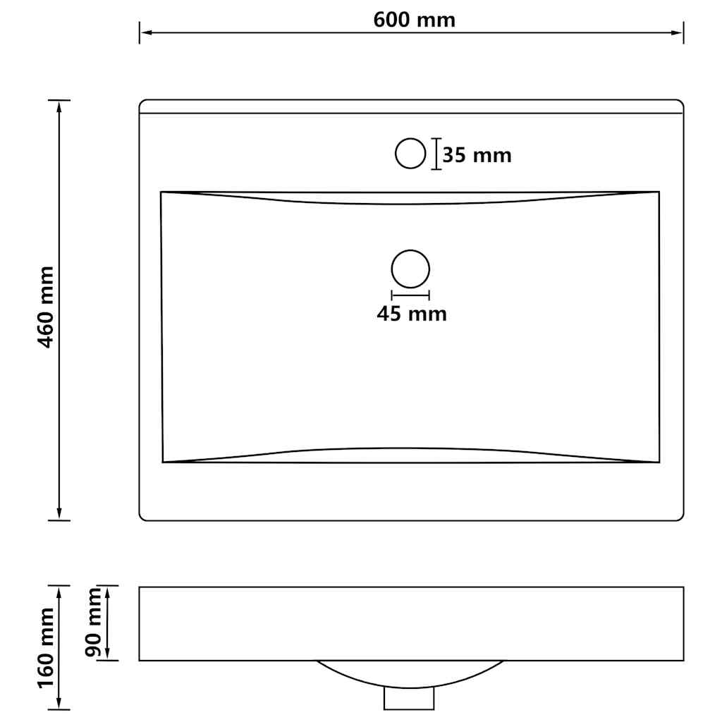 vidaXL Wastafel met kraangat 60x46 cm keramiek matwit - Image 6