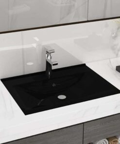 vidaXL Wastafel met kraangat 60x46 cm keramiek matzwart