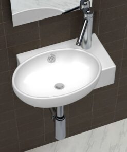 vidaXL Wastafel met kraangat en overloop keramiek wit