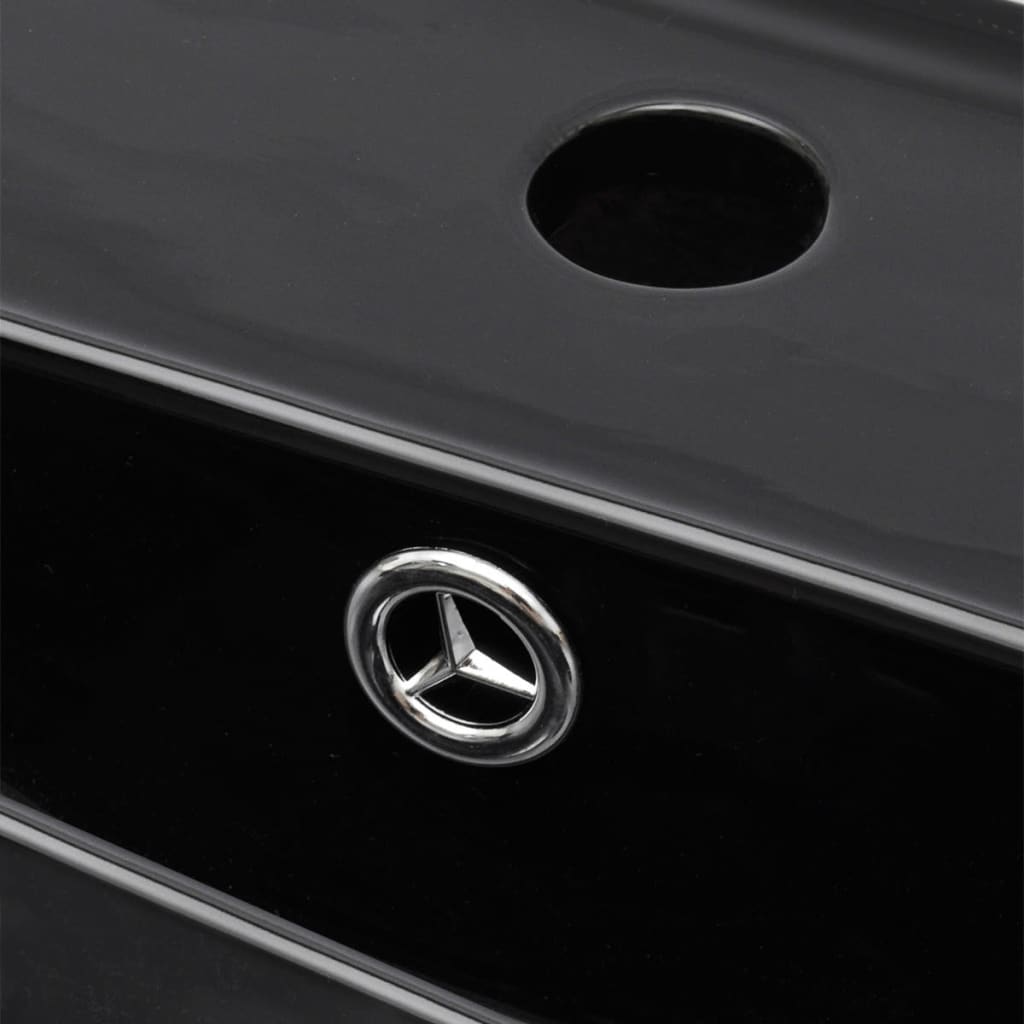 vidaXL Wastafel met kraangat en overloop zwart rechthoekig keramiek - Image 5