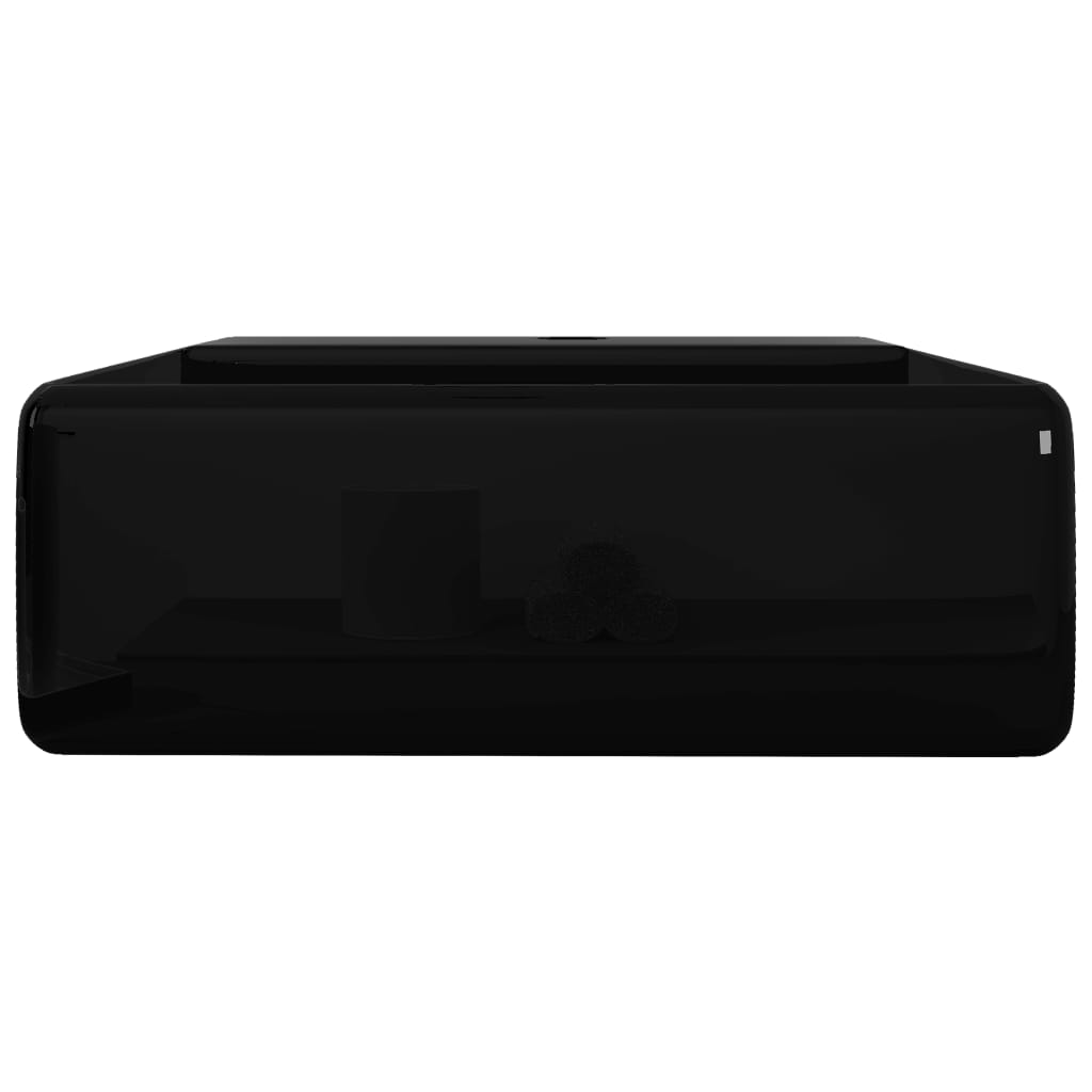 vidaXL Wastafel met kraangat en overloop zwart vierkant keramiek - Image 5