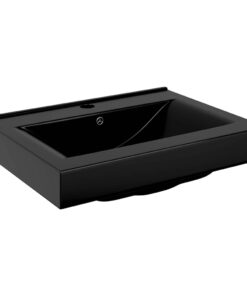 vidaXL Wastafel met kraangat rechthoekig 60x46 cm keramiek zwart