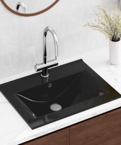 vidaXL Wastafel met kraangat rechthoekig 60x46 cm keramiek zwart