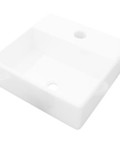 vidaXL Wastafel met kraangat vierkant keramiek wit