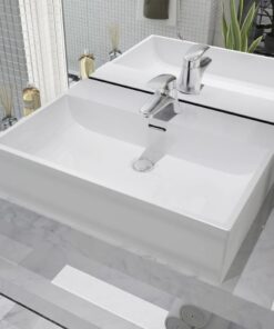 vidaXL Wastafel met kraangat wit 60