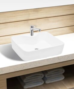 vidaXL Wastafel met kraangat wit vierkant keramiek