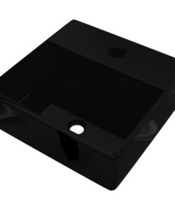 vidaXL Wastafel met kraangat zwart vierkant keramiek