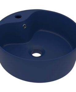 vidaXL Wastafel met overloop 36x13 cm keramiek mat donkerblauw