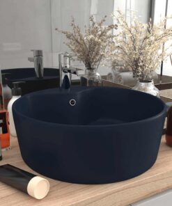 vidaXL Wastafel met overloop 36x13 cm keramiek mat donkerblauw