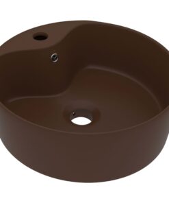 vidaXL Wastafel met overloop 36x13 cm keramiek mat donkerbruin