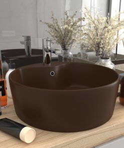 vidaXL Wastafel met overloop 36x13 cm keramiek mat donkerbruin