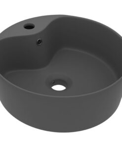 vidaXL Wastafel met overloop 36x13 cm keramiek mat donkergrijs